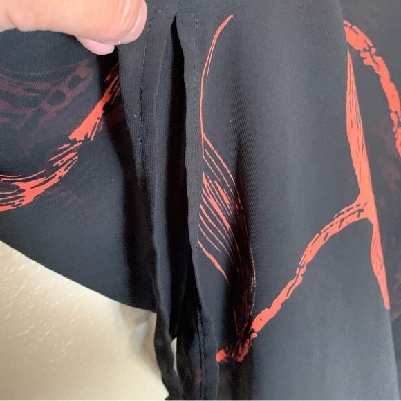 Susan Graver Placement Print Sheer Chiffon Black with Red Tunic with Keyhole - 6 - Picture 9 of 10